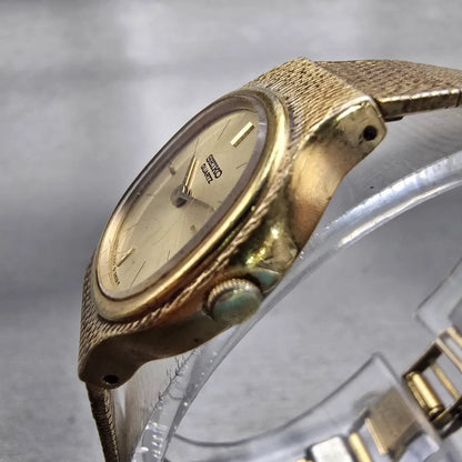 Seiko Watch Women 20mm Gold Dial Gold Tone Oval 2320-5359 New Battery Vintage2