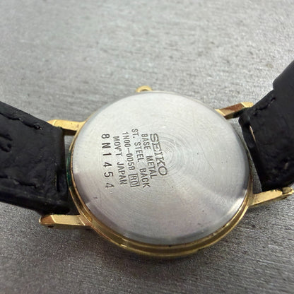 Seiko Watch Women 26mm White Dial Gold Tone Round 1N00-0D59 New Battery Leather9