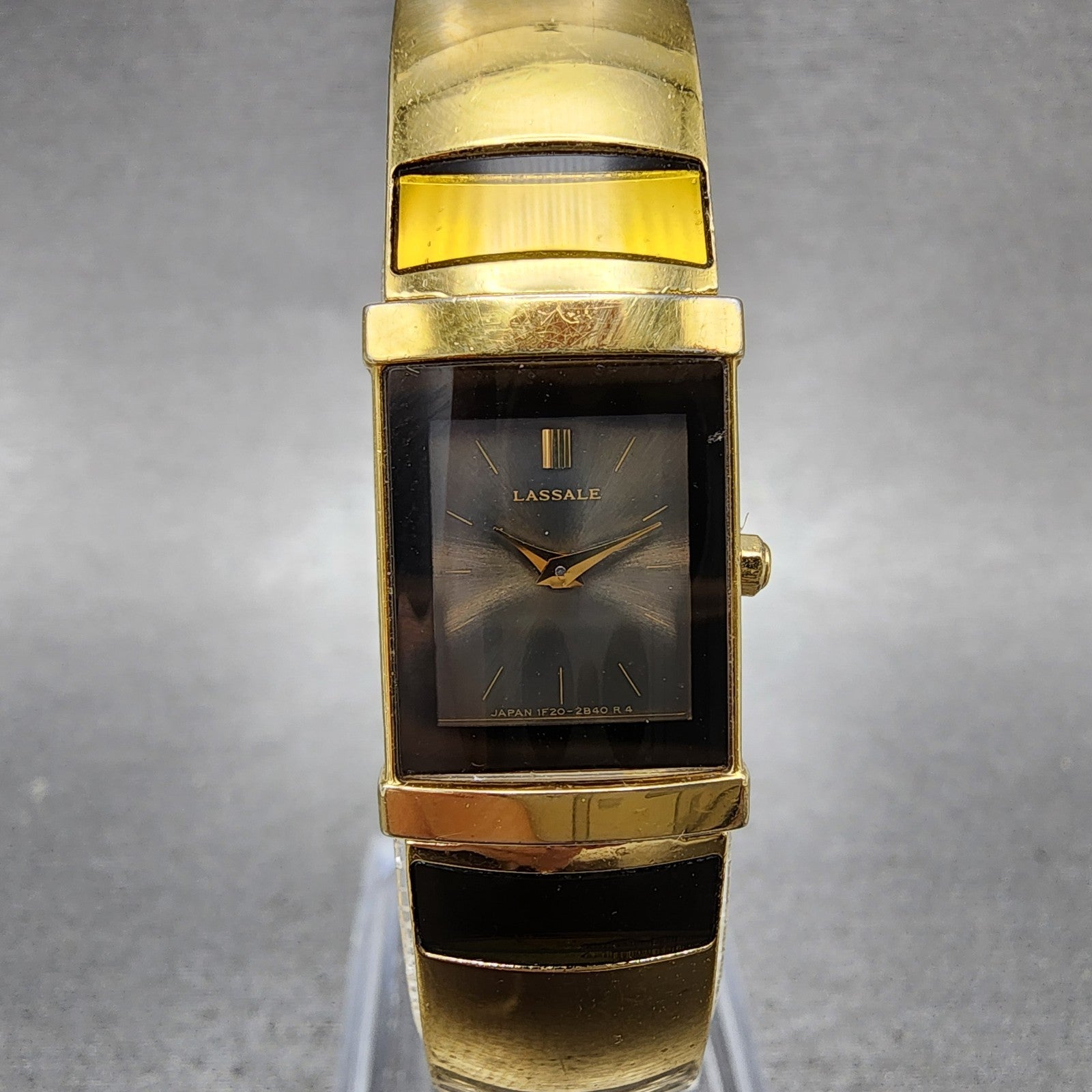 Seiko Lassale Tank Watch Women 15mm Black Dial Gold Tone 1f205k7h New Battery0
