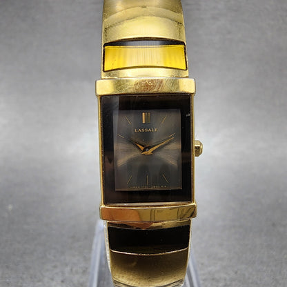 Seiko Lassale Tank Watch Women 15mm Black Dial Gold Tone 1f205k7h New Battery0