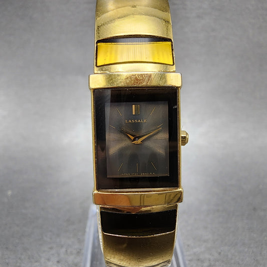 Seiko Lassale Tank Watch Women 15mm Black Dial Gold Tone 1f205k7h New Battery0