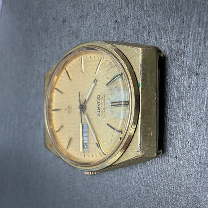 Seiko SQ Watch Men 34mm Champagne Dial Gold Tone Daydate Round 7123-8310 PARTS5