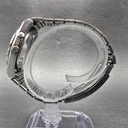 Seiko SQ Alarm Watch Men 36mm Black Dial Silver Tone Daydate 7223-6019 New BattL6