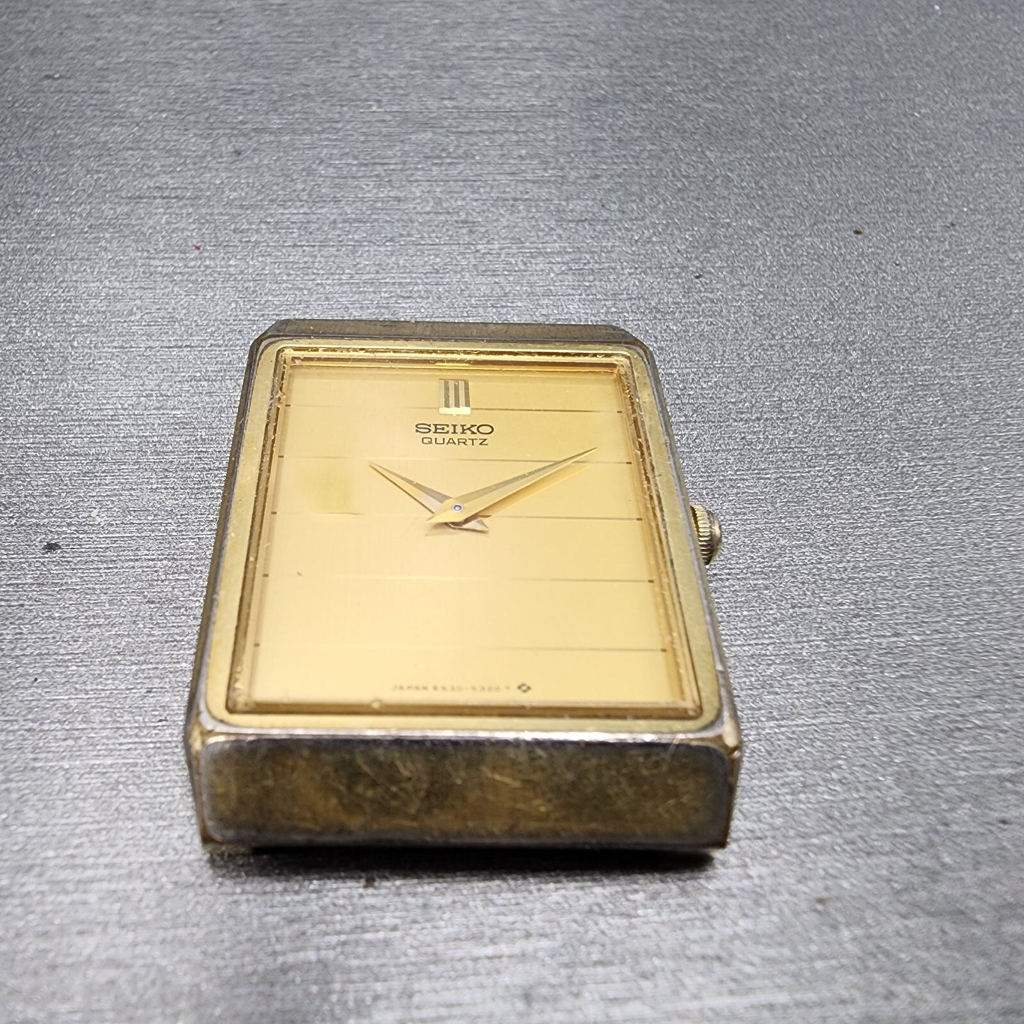 Seiko Tank Watch Men 25mm Gold Dial Gold Tone Rectangle 6530-5199 PARTS
