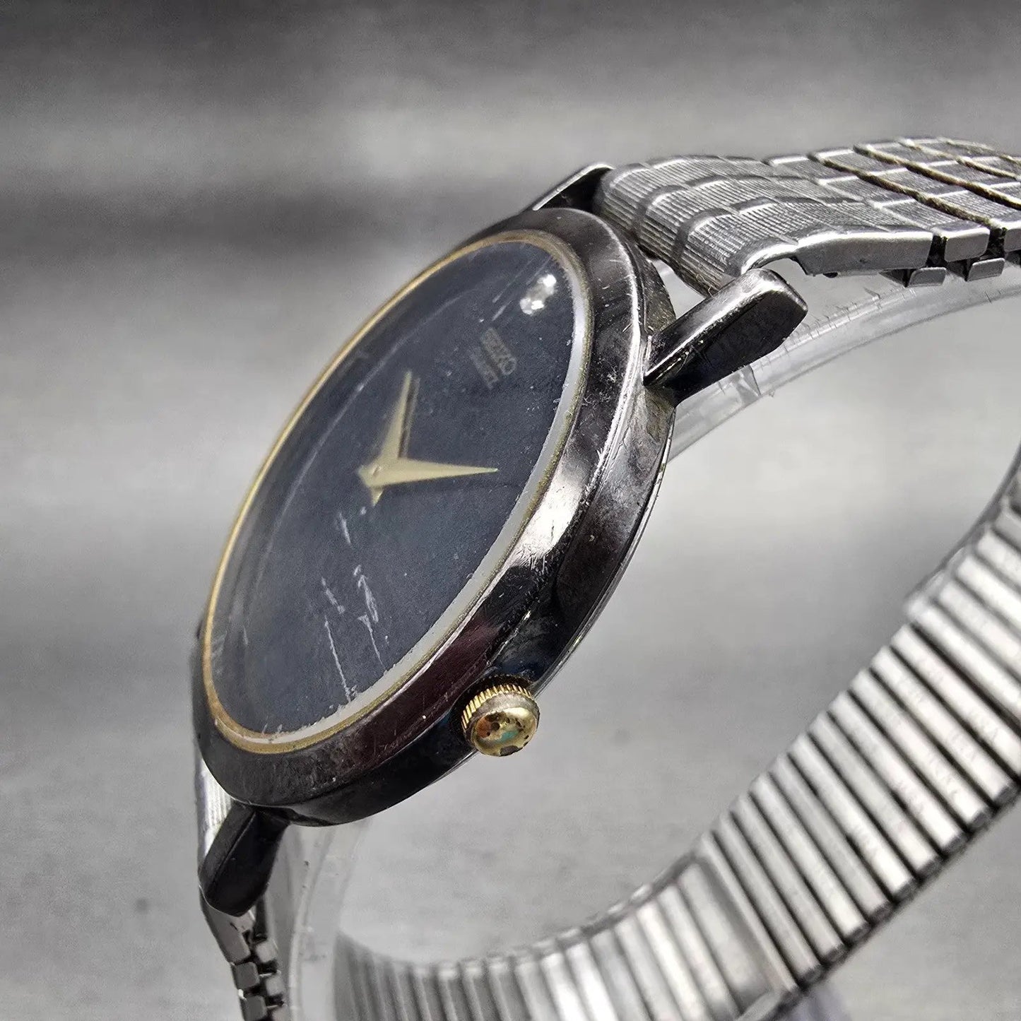 Seiko Watch Men 34mm Black Dial Black Tone Round 7N00-8A49 New Battery Vintage2