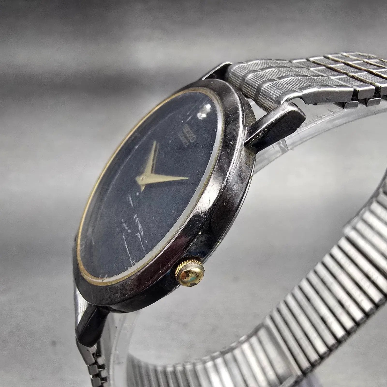 Seiko Watch Men 34mm Black Dial Black Tone Round 7N00-8A49 New Battery Vintage2
