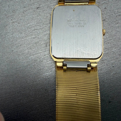 Seiko Tank Watch Men 25mm Silver Dial Gold Tone Rectangle READ! 5Y30-5B49 NewBat12