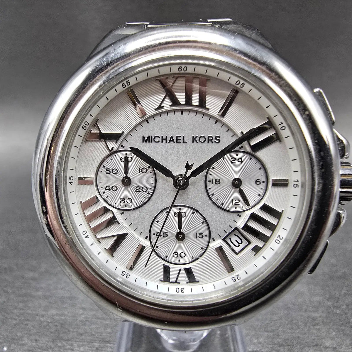 Michael Kors Camile Chrono Watch Women 43mm White Dial Steel Date MK-5719 NewBat0