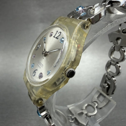 Swatch Menthol Tone Watch Women 25mm Silver Dial Clear Case Quartz LK292G NewBat2