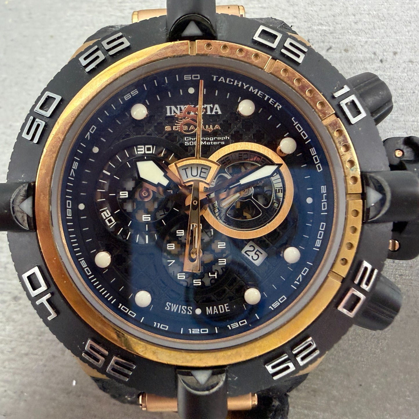 Invicta Subaqua Noma IV Chronograph Watch Men 50mm Black Dial Gold Tone New Batt1