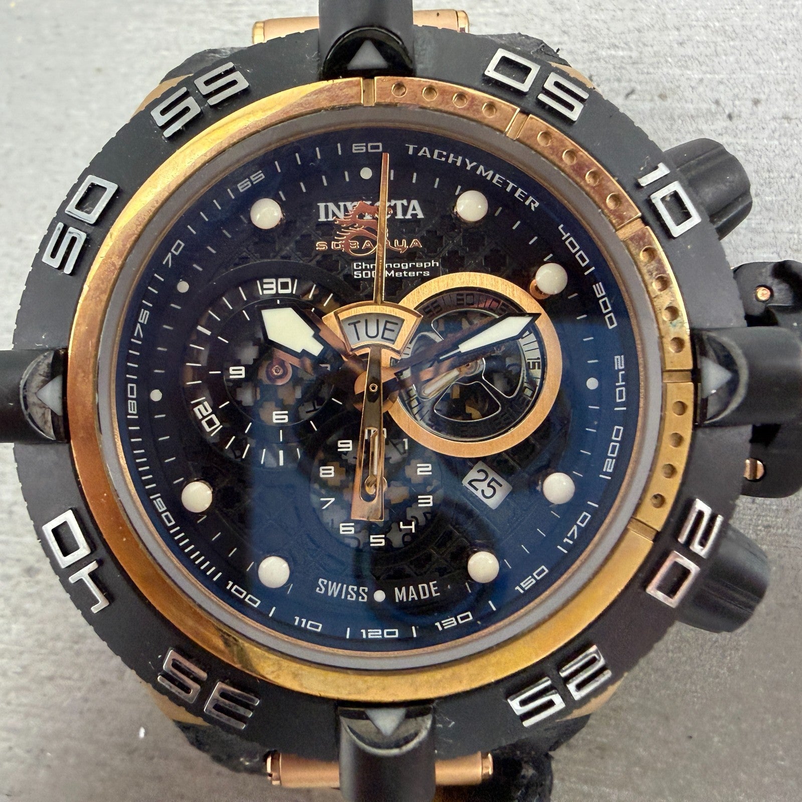 Invicta Subaqua Noma IV Chronograph Watch Men 50mm Black Dial Gold Tone New Batt1