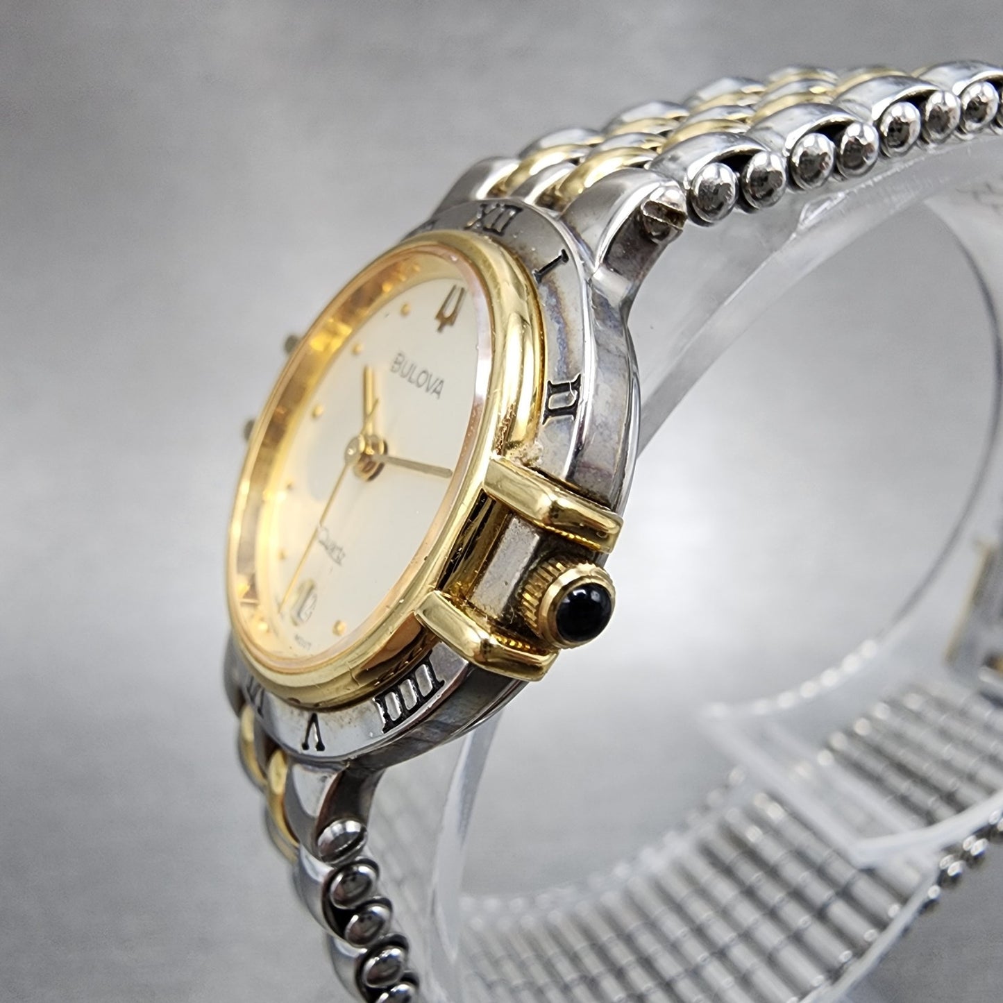 Bulova Watch Women 24mm Champagne Dial Two Tone Round Date New Battery VTG2