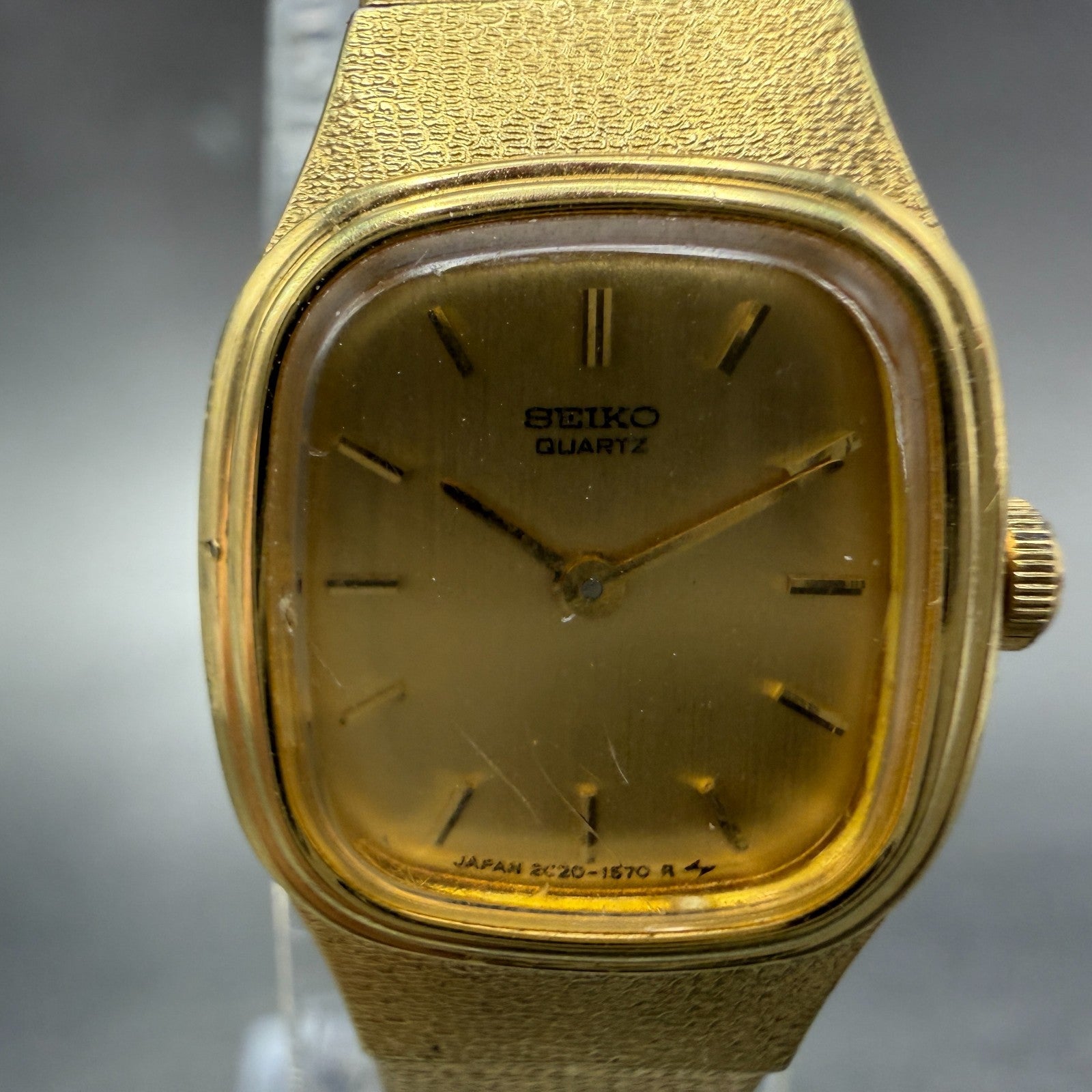 Seiko Watch Women 16mm Champagne Dial Gold Tone Square 2C20-5770 New Battery1