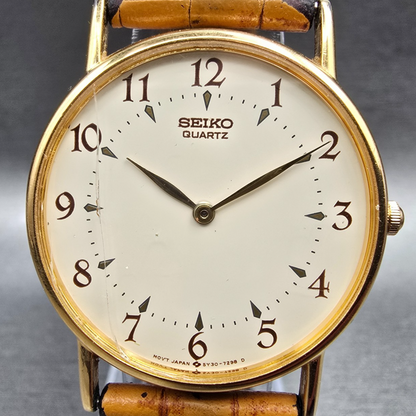 Seiko Watch Men 31mm Ivory Dial Gold Tone Round 5Y30-7009 New Battery VTG JP341