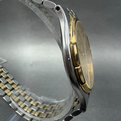 Movado Watch Men 34mm Gold Dial Two Tone Date Round 88-52-867 CRACKED New Batt3