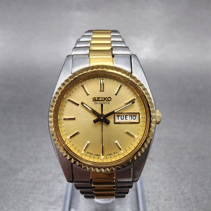 Seiko Watch Women 24mm Gold Dial Two Tone Daydate Round 7n830041 New Battery AB0