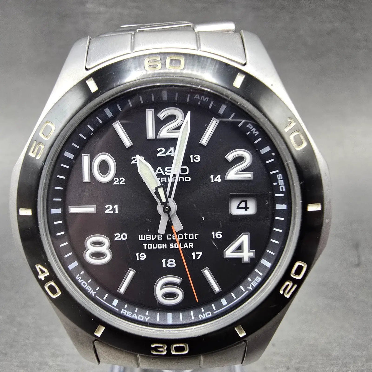 Casio Overland Watch Men 42mm Black Dial Steel Date Solar Round OVW-110 READ!!!P0
