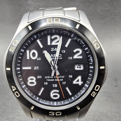 Casio Overland Watch Men 42mm Black Dial Steel Date Solar Round OVW-110 READ!!!P0