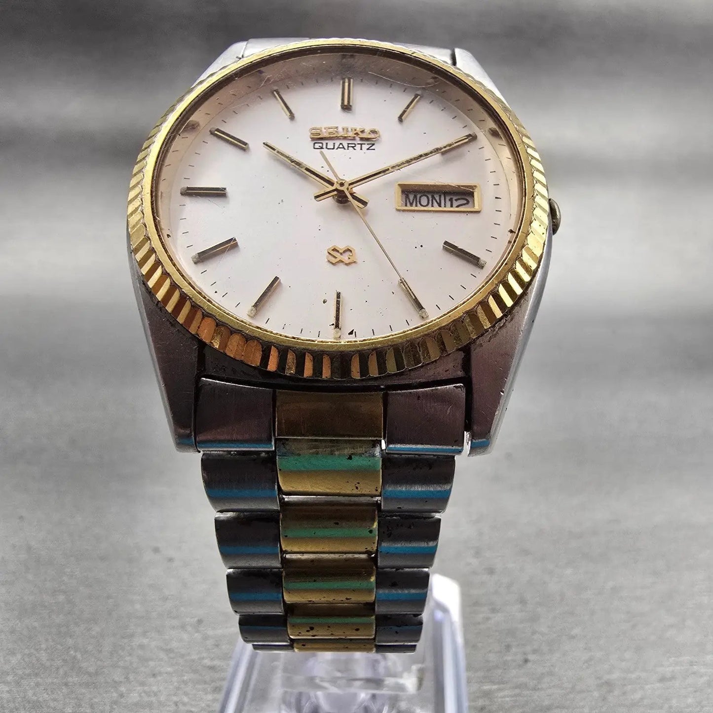 Seiko President Watch Men 35mm Silver Dial Two Tone Daydate 5H23-8020 New Batt5