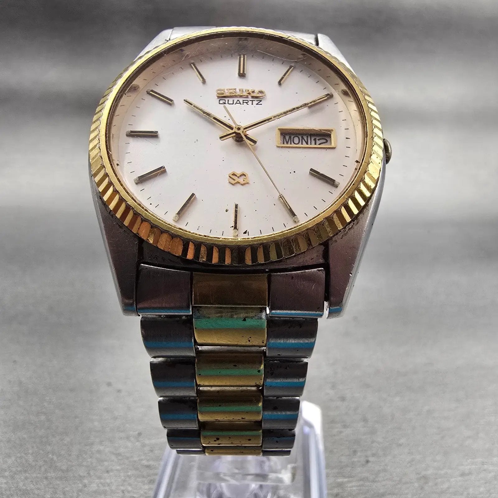 Seiko President Watch Men 35mm Silver Dial Two Tone Daydate 5H23-8020 New Batt5