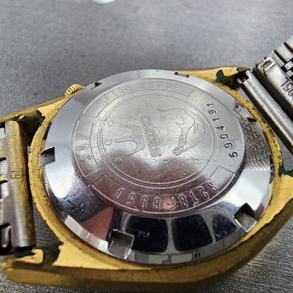 Seiko Seikomatic Watch Men 37mm Silver Dial Gold Tone Daydate 6218-8950 Runs