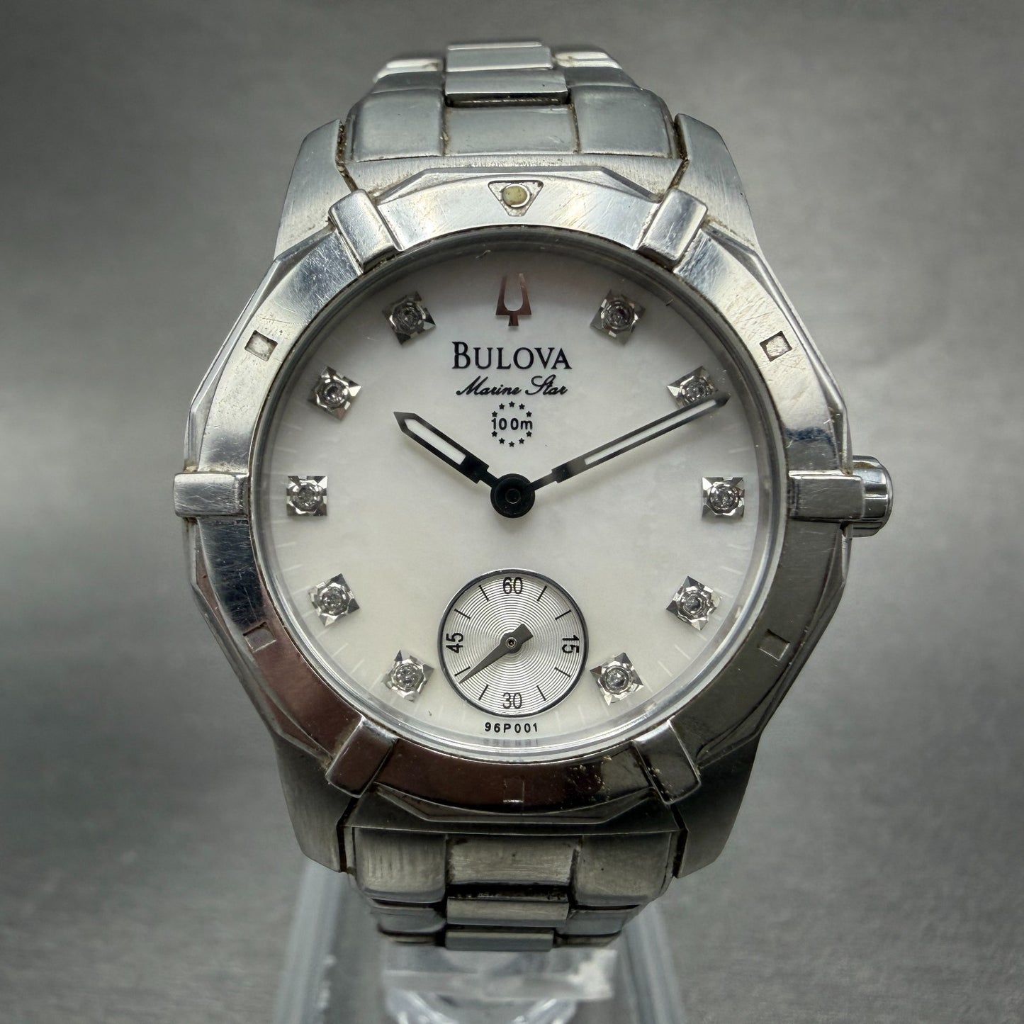 Bulova Marine Star Watch Women 30mm MOP Dial Steel Small Seconds 96P001 NewBatt0