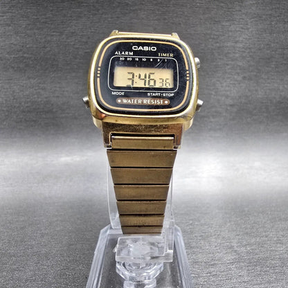 Casio LA670W Digital Watch Women 24mm Black Dial Gold Tone Chrono Alarm New Batt5
