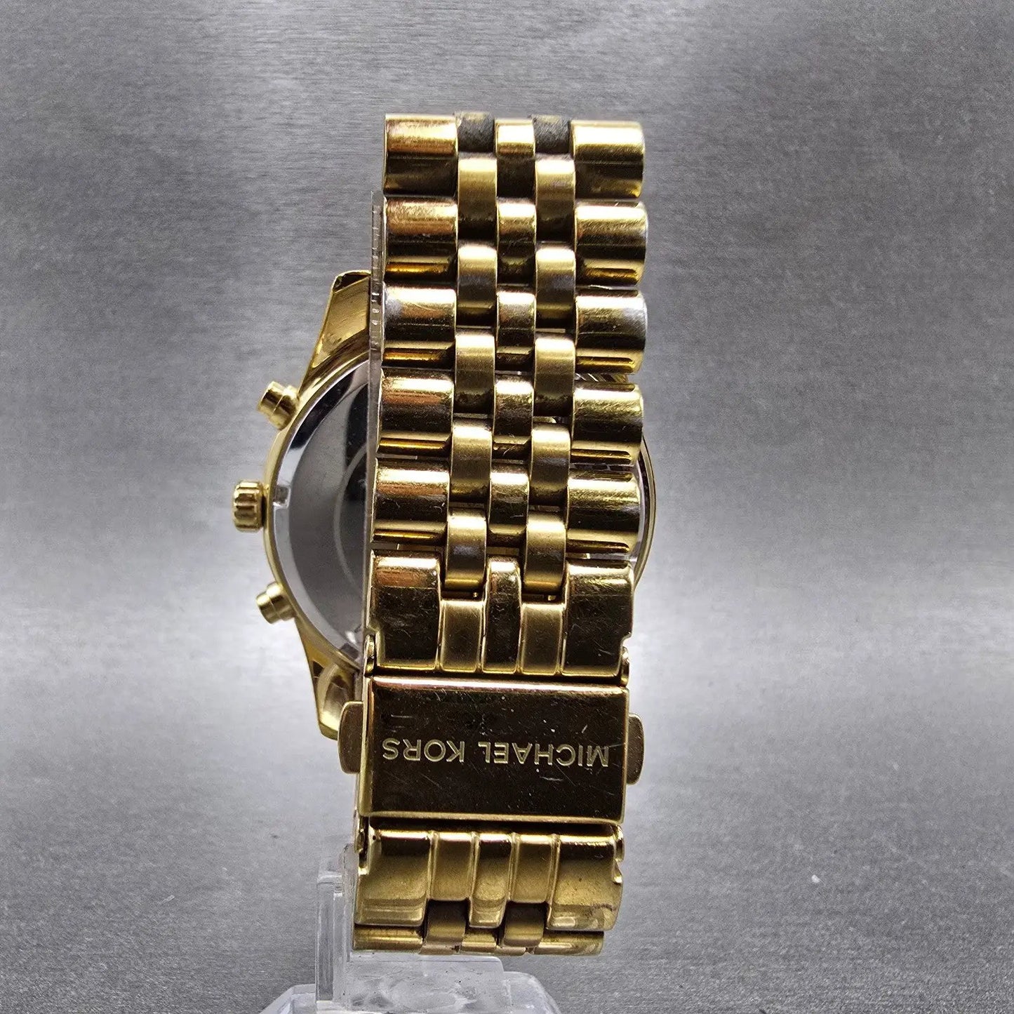 Michael Kors Lexington Chronograph Watch Men 45mm Black Dial Gold Tone New Batt7