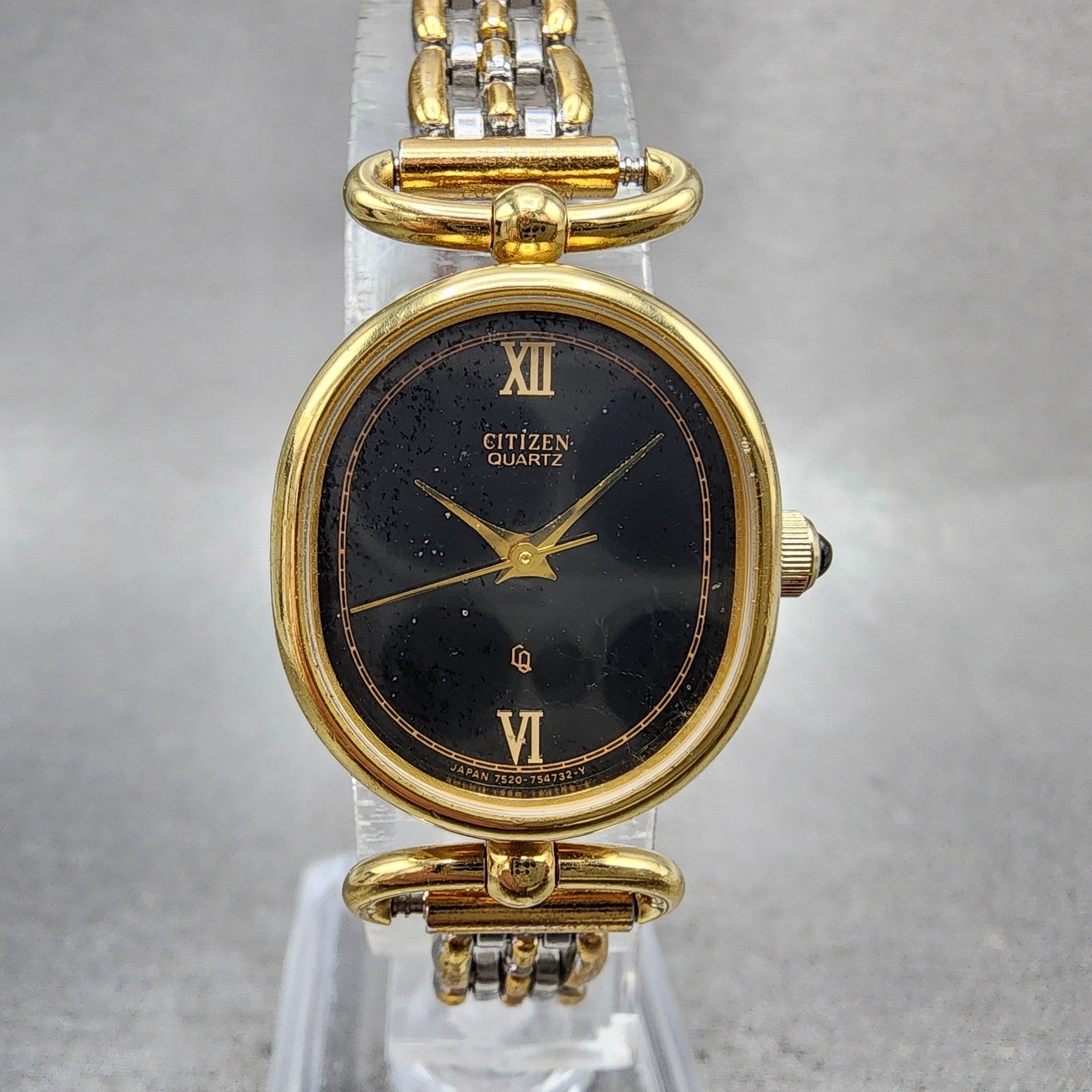 Citizen CQ Watch Women 21mm Black Dial Gold Tone Oval 4154525 New Battery0