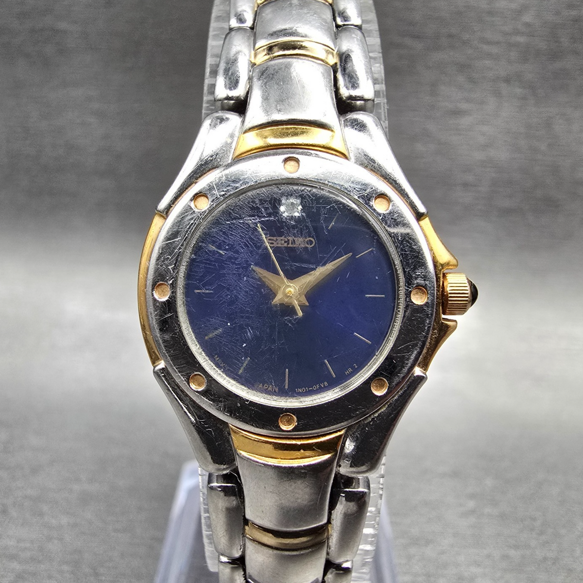 Seiko Watch Women 21mm Blue Dial Two Tone Round 1N01-0CW0 New Battery Vintage0
