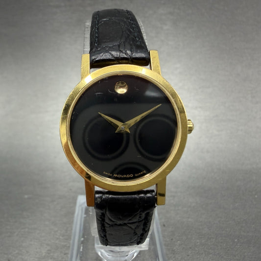 Movado Museum Watch Women 25mm Black Dial Gold Tone Round 87.A1.832 New BatteryA0