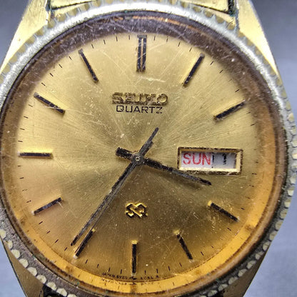 Seiko SQ President Watch Men 36mm Gold Dial Gold Daydate 5Y23-8A60 Round PARTS B2