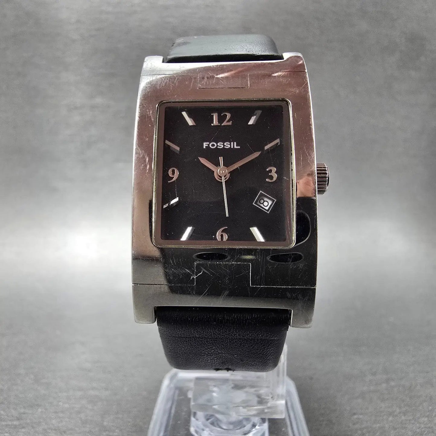 Fossil Tank Watch Women 24mm Black Dial Silver Tone Date PR-5229 New Battery5