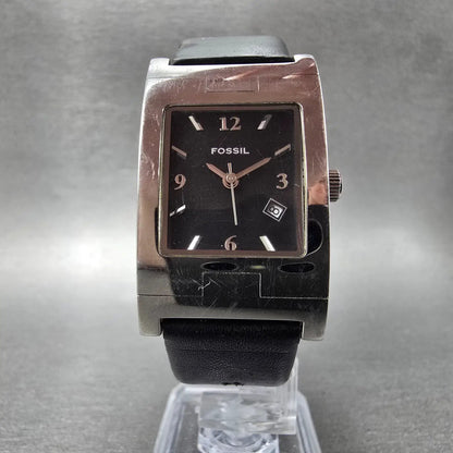 Fossil Tank Watch Women 24mm Black Dial Silver Tone Date PR-5229 New Battery5