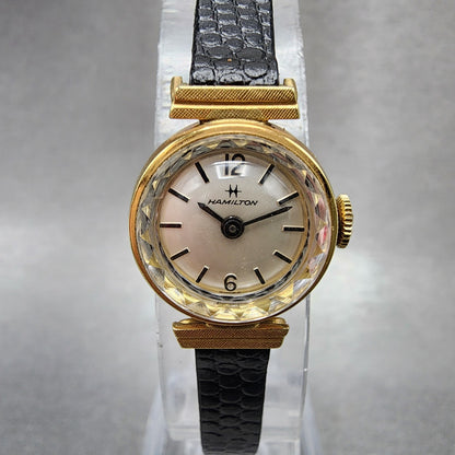 Hamilton Watch Women 17 mm Silver Dial Gold Plated Manual Wind Runs VTG0
