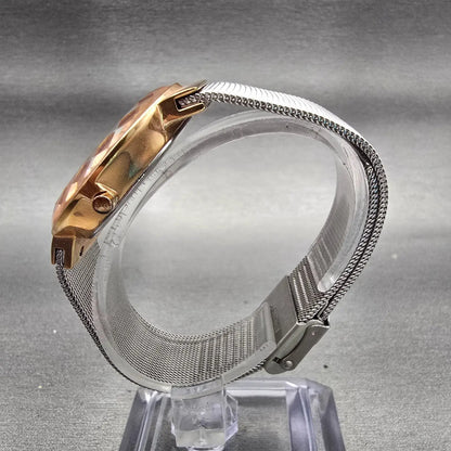 Skagen Leonora Watch Women 35mm Silver Dial Gold Tone Date Round 456LRS New Batt6