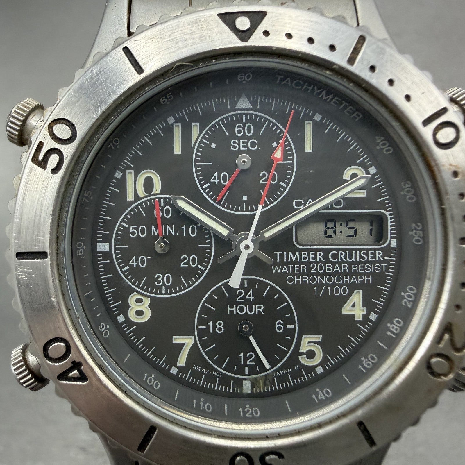 Casio Timber Cruiser Watch Men 41mm Gray Dial Steel Analog Digital TIC104 Newbat1