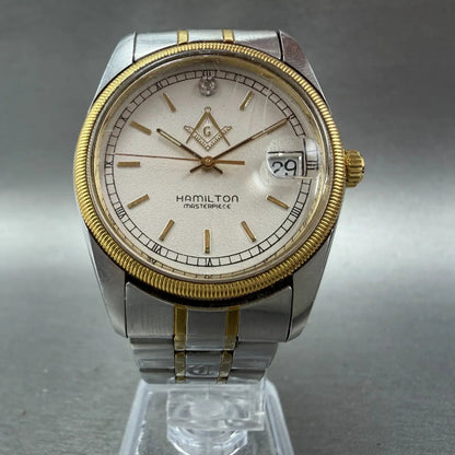 Hamilton Masterpiece Freemason Watch Men Silver Dial Two Tone Date Round New Bat5