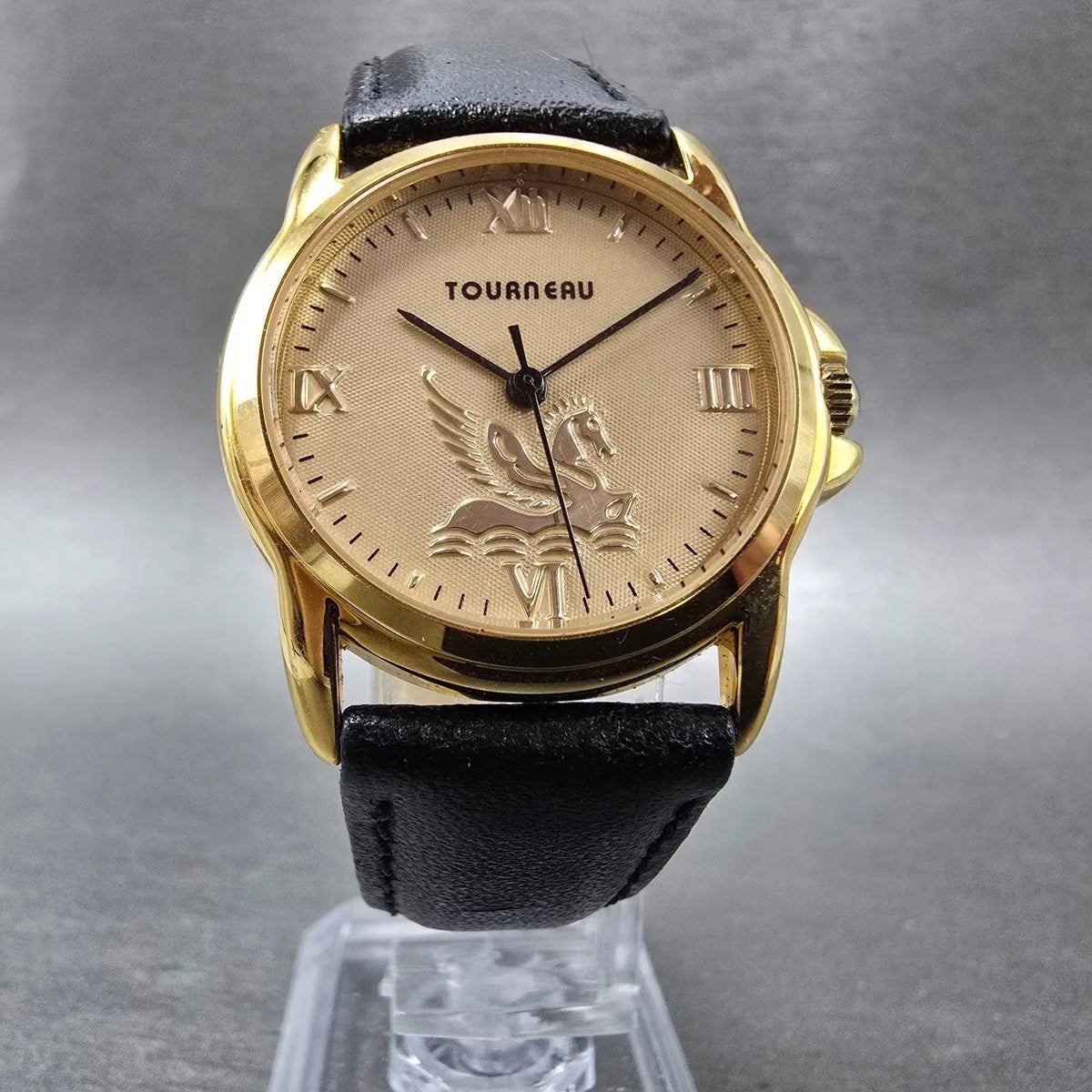 Tourneau Watch Women 30mm Gold Dial Gold Pegasus Round Leather New Battery5