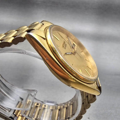 Seiko Watch Men 35mm Gold Dial Gold Tone Daydate Round 7N43-7A50 New Battery VTG3