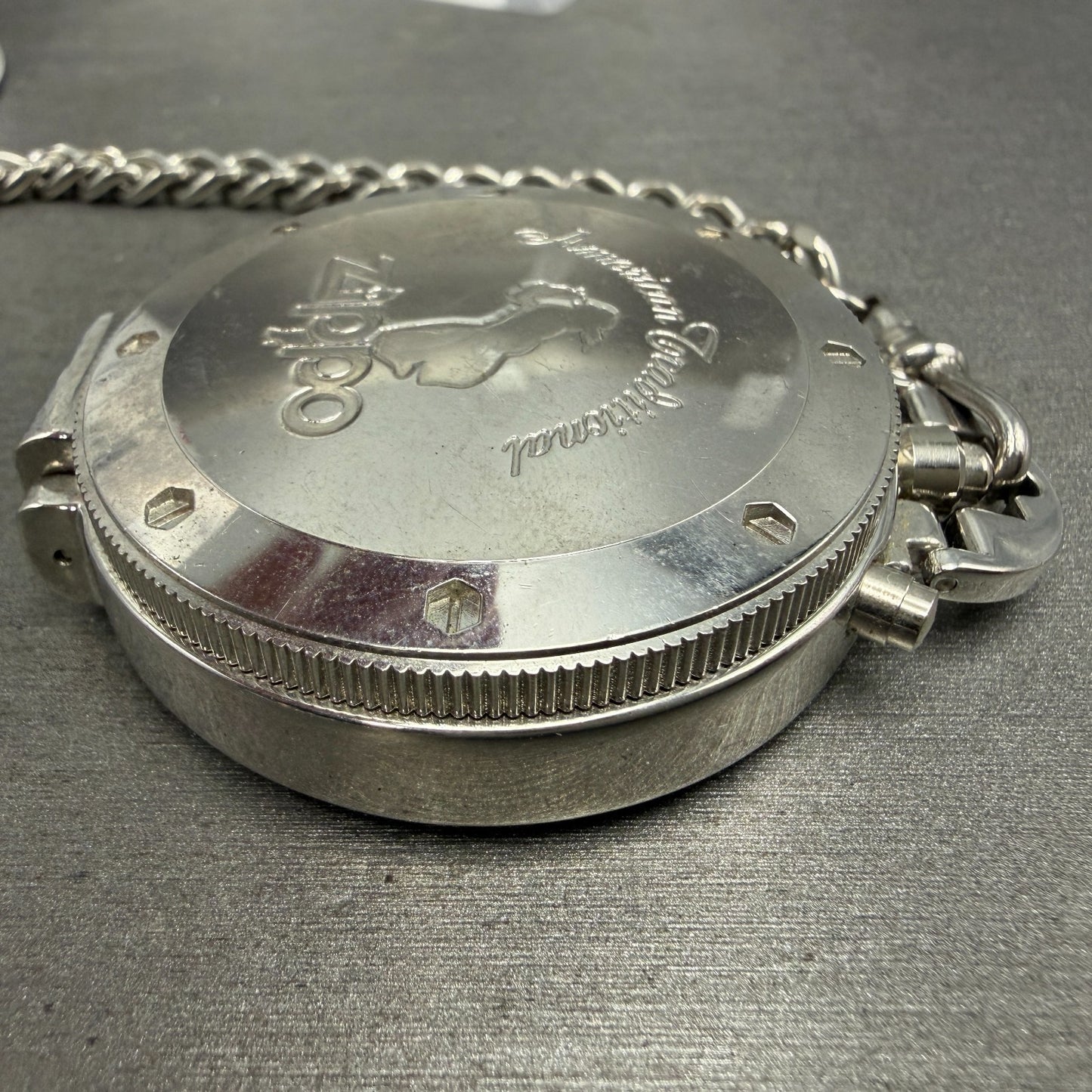 Zippo Pocket Watch Men 49mm Silver Dial Steel Chronograph Round New Battery8
