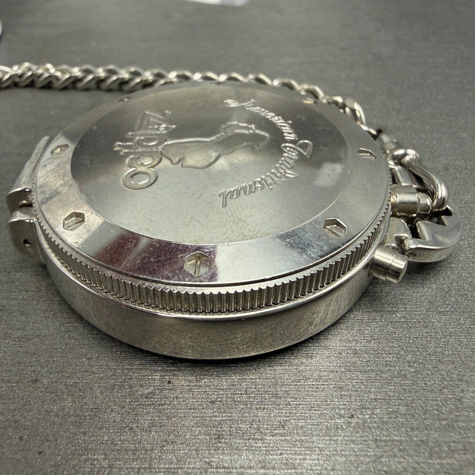 Zippo Pocket Watch Men 49mm Silver Dial Steel Chronograph Round New Battery8