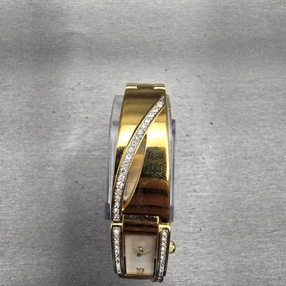 Bulova Watch Women 14mm MOP Dial Gold Tone Gemmed Rectangle 98V28 New Battery4