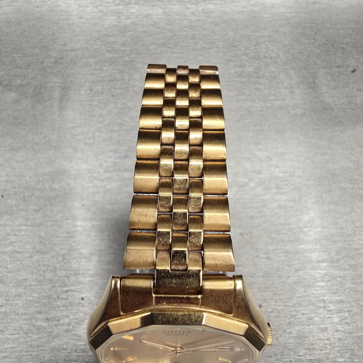 Citizen CQ Watch Men 35mm Gold Dial Gold Tone Daydate Round 6100-K02741 New Batt4