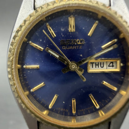 Seiko Watch Women 25mm Blue Dial Two Tone Daydate Round 7n83-0041 New Batt AB561