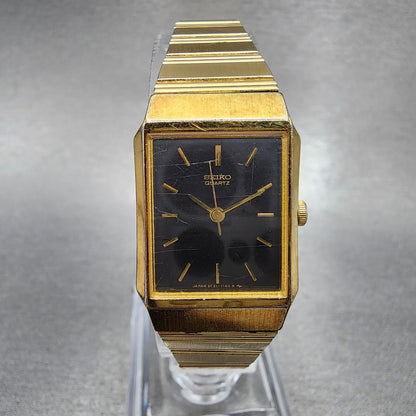 Seiko Tank Watch Women 19mm Black Dial Gold Tone Octagon 2C215220 New Battery0