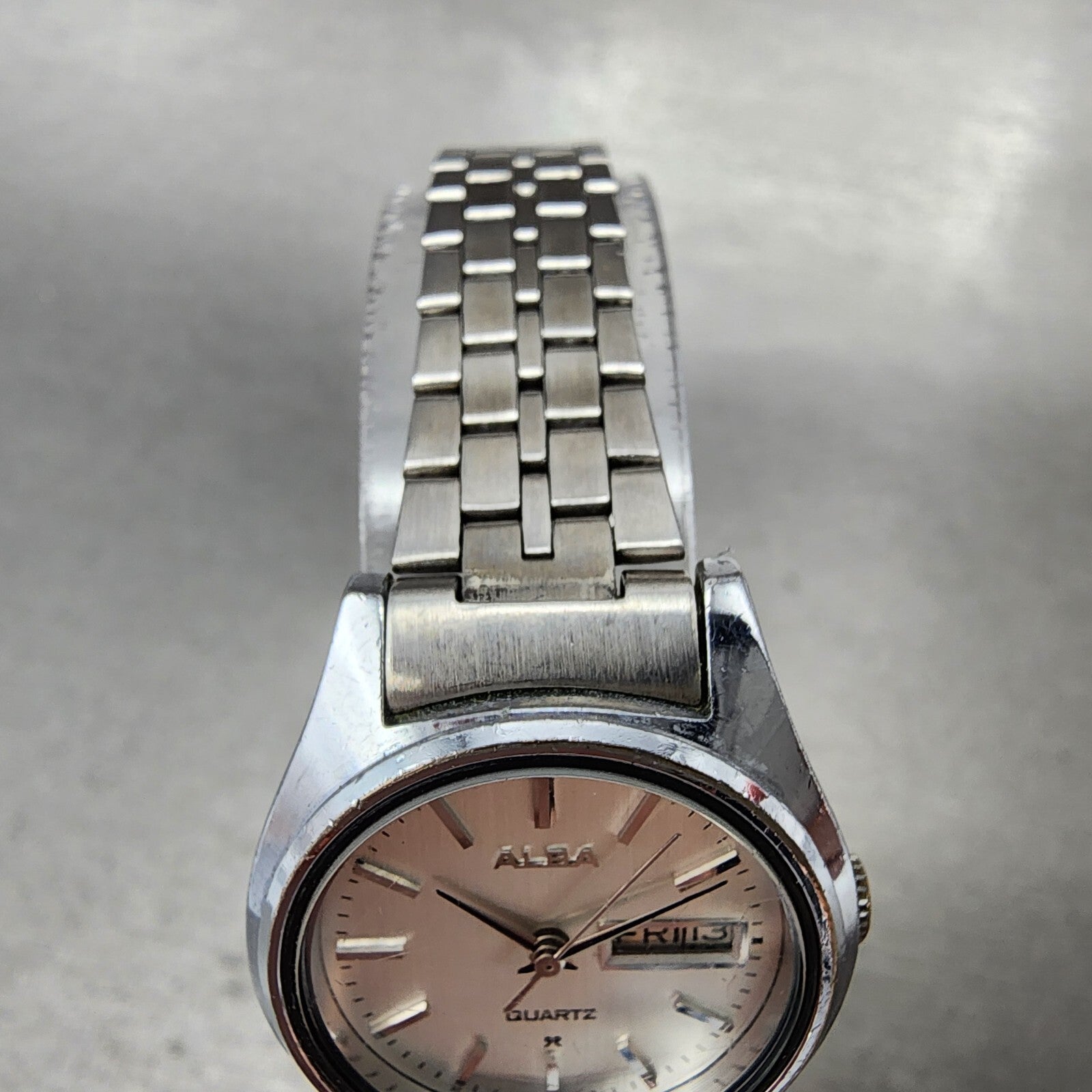 Seiko ALBA Watch Women 25mm Silver Dial Silver Tone Daydate Round New Battery4