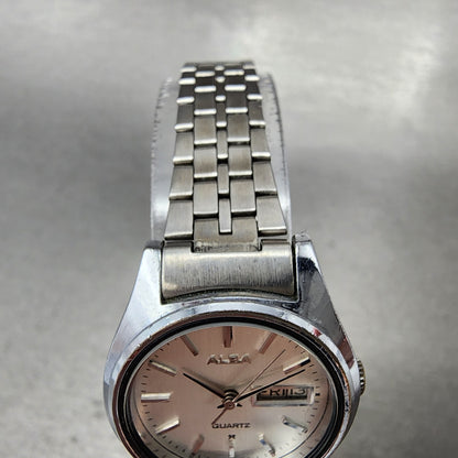 Seiko ALBA Watch Women 25mm Silver Dial Silver Tone Daydate Round New Battery4