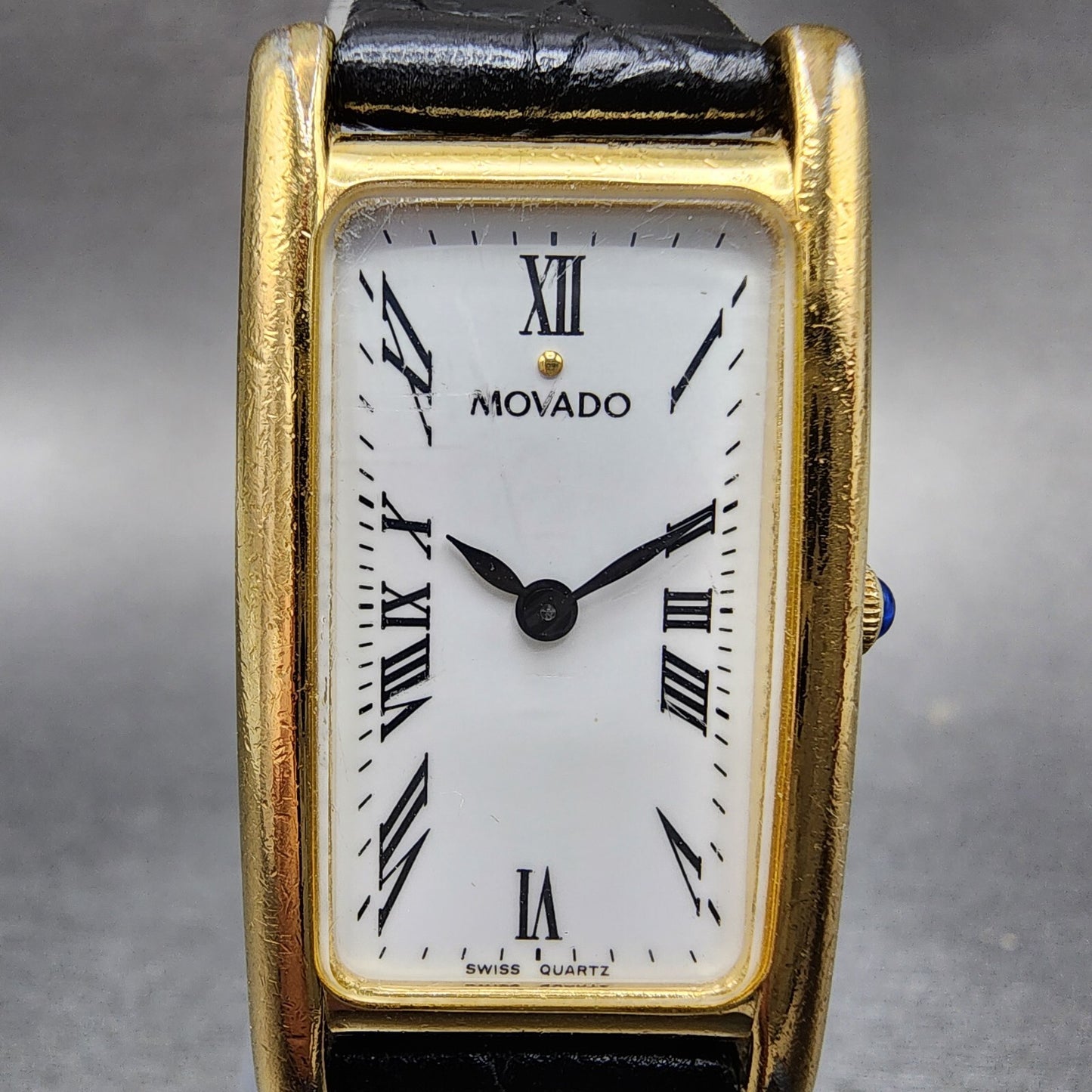 Movado Tank Watch Women 20mm White Dial Gold Tone Rectangle 87.66.455 New Batt1