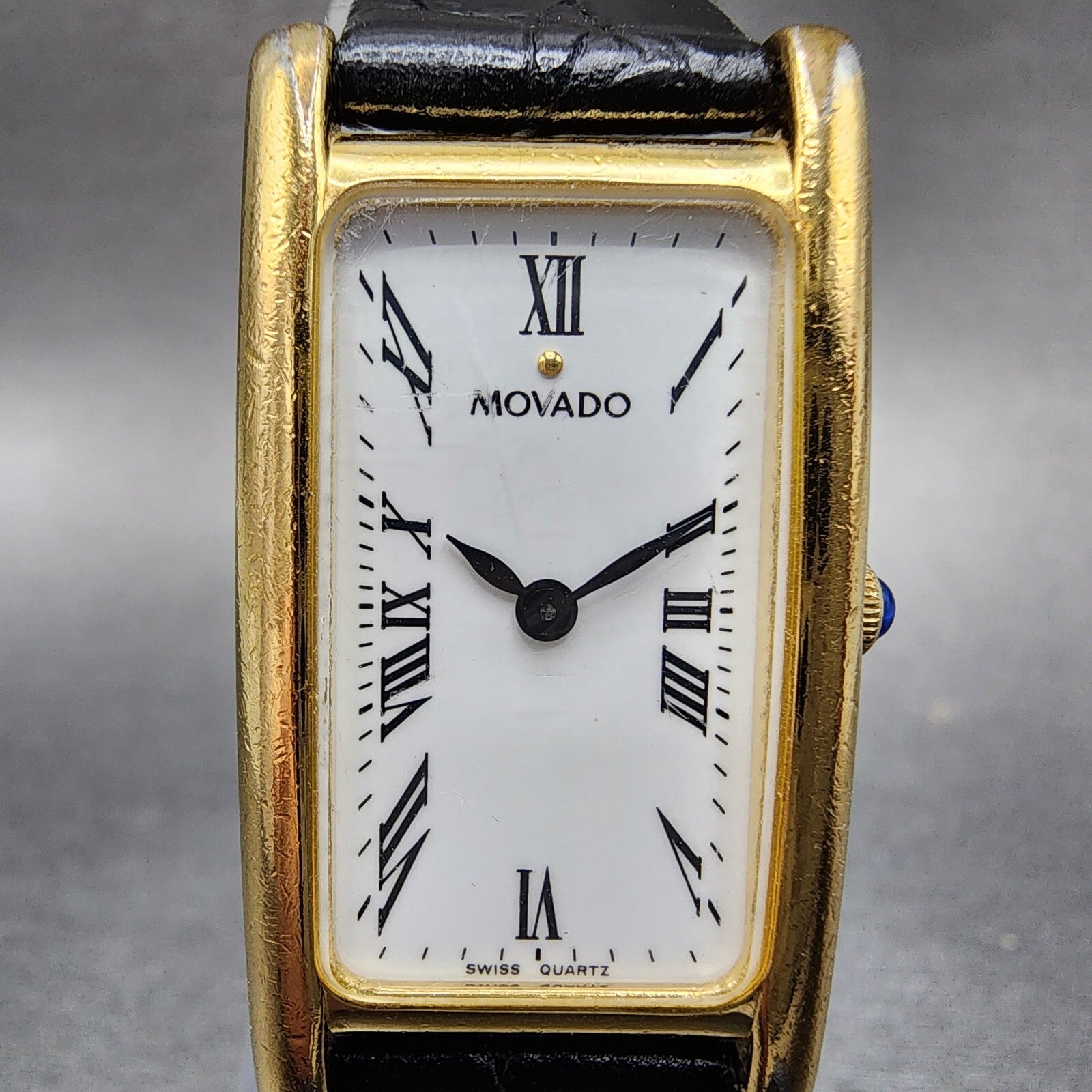 Movado Tank Watch Women 20mm White Dial Gold Tone Rectangle 87.66.455 New Batt1